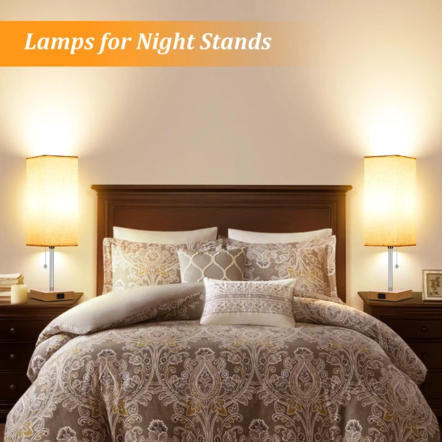 Alt view image 7 of 7 - 18'' Table Lamp for Bedroom set of 2,3-Color Bedside Lamps with Pull Chain Table Lamps for Nightstand with AC Outlets,Night Light Lamps with 2 Bulbs Lamps for Living Room Kids Room Office DecorWood