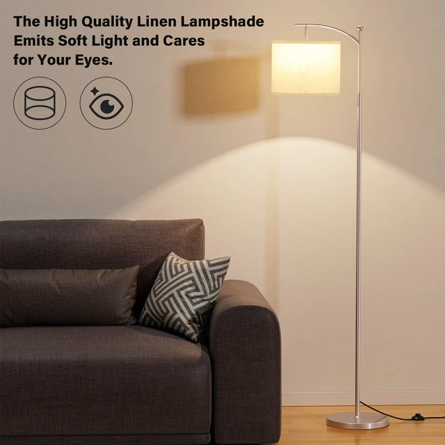 Alt view image 7 of 7 - 60" Floor Lamp for Living Room with 3 Color Temperatures, Adjustable Beige Shade with Light Gold Pole, Tall Lamp for Bedroom Office Classroom Dorm Room, 9W Bulb Included