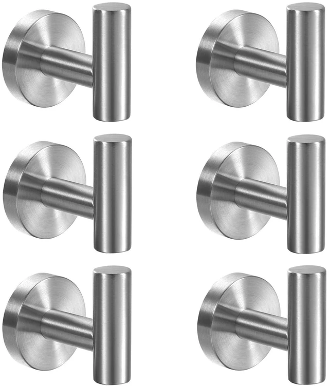 Main image of Towel Hooks for Bathroom,6 Packs Wall Mount Towel Holder,Black Matte Wall Robe Hook,Stainless Steel Heavy Duty Door Hanger Towel Hook for Kitchen, Bedroom,Hotel,Pool,Coats - Silver