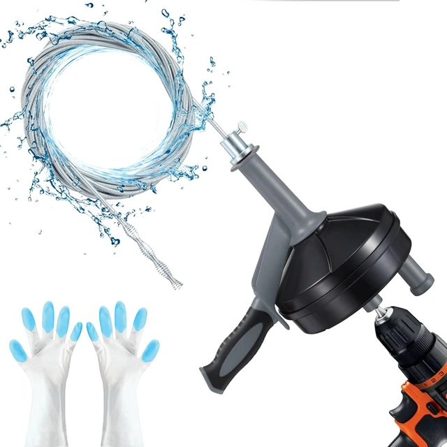 Main image of Drain Auger, Clog Remover with Drill Adapter, 25 Feet Flexible Plumbing Snake Use Manually or Powered for Kitchen,Bathrom and Shower Sink, Comes with Gloves(Gray)