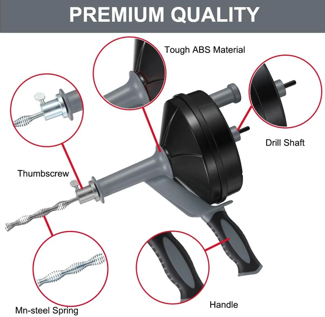 Alt view image 2 of 7 - Drain Auger, Clog Remover with Drill Adapter, 25 Feet Flexible Plumbing Snake Use Manually or Powered for Kitchen,Bathrom and Shower Sink, Comes with Gloves(Gray)