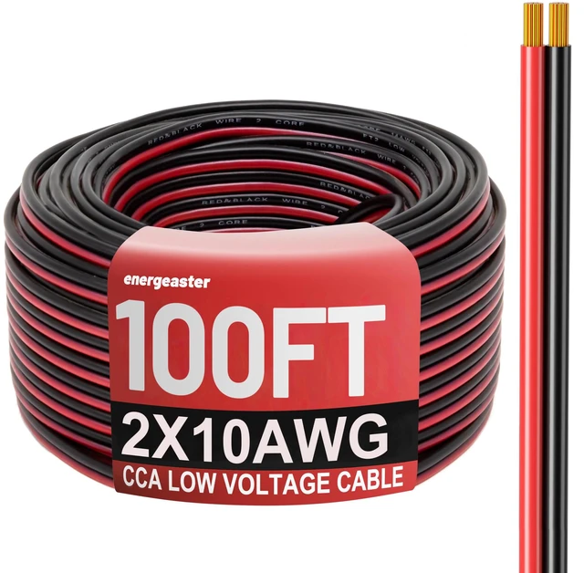 Main image of 10 Gauge Wire 100FT, 10AWG Automotive Wire Electrical Wire 2 Conductors Red Black Cable, Low Voltage Copper Clad Aluminum Extension Cord for Speaker Wire, LED, Automotive 12V/24V DC