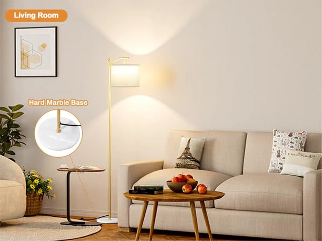 Alt view image 2 of 7 - 60" Floor Lamp for Living Room with 3 Color Temperatures, Gold Standing Lamp with White Marble Base, Modern Tall Lamp for Bedroom Office, 9W LED Bulb Included