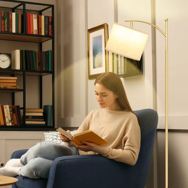 Alt view image 5 of 7 - 60" Floor Lamp for Living Room with 3 Color Temperatures, Gold Standing Lamp with White Marble Base, Modern Tall Lamp for Bedroom Office, 9W LED Bulb Included