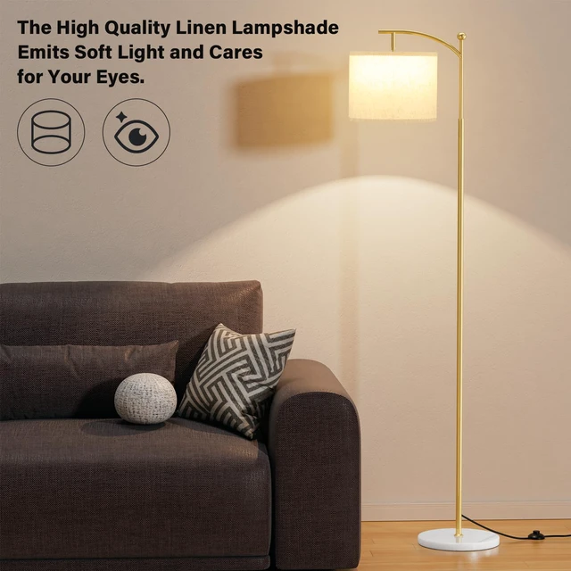 Alt view image 6 of 7 - 60" Floor Lamp for Living Room with 3 Color Temperatures, Gold Standing Lamp with White Marble Base, Modern Tall Lamp for Bedroom Office, 9W LED Bulb Included