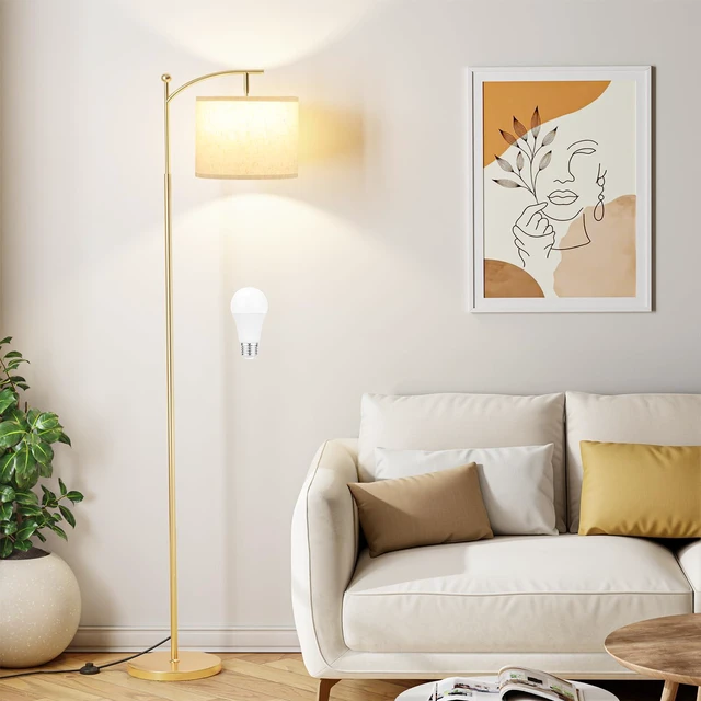 Main image of 60" Floor Lamp with 3 Color Temperatures, Adjustable Beige Shade, Gold Pole - Tall Lamp for Living Room, Bedroom, Office, Classroom, Dorm - 9W Bulb Included
