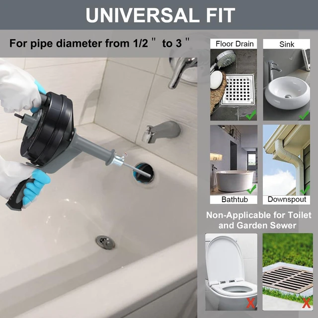 Alt view image 3 of 7 - Drain Auger, Clog Remover with Drill Adapter, 25 Feet Flexible Plumbing Snake Use Manually or Powered for Kitchen,Bathrom and Shower Sink, Comes with Gloves(Gray)