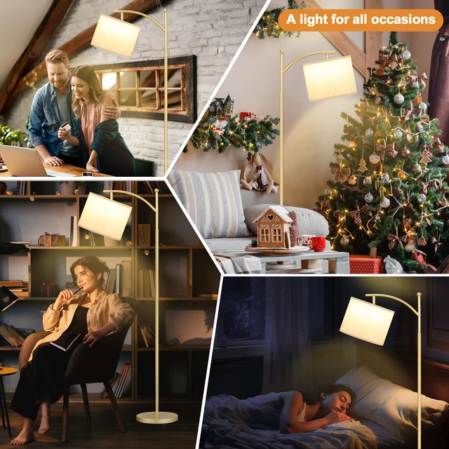 Alt view image 5 of 7 - 60" Floor Lamp with 3 Color Temperatures, Adjustable Beige Shade, Gold Pole - Tall Lamp for Living Room, Bedroom, Office, Classroom, Dorm - 9W Bulb Included