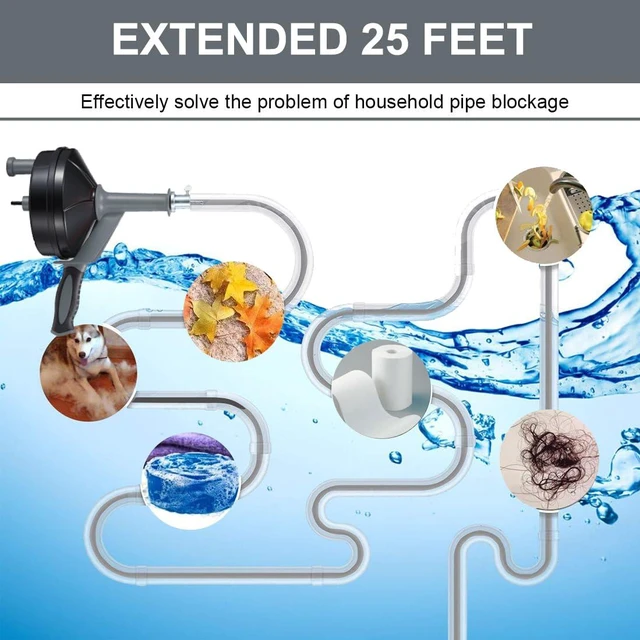 Alt view image 6 of 7 - Drain Auger, Clog Remover with Drill Adapter, 25 Feet Flexible Plumbing Snake Use Manually or Powered for Kitchen,Bathrom and Shower Sink, Comes with Gloves(Gray)