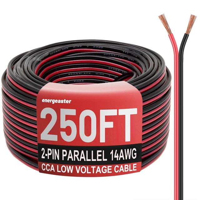 Main image of 14 Gauge Wire 250FT, 14AWG Automotive Wire Electrical Wire 2 Conductors Red Black Cable, Low Voltage Copper Clad Aluminum Extension Cord for Speaker Wire, LED, Automotive 12V/24V DC