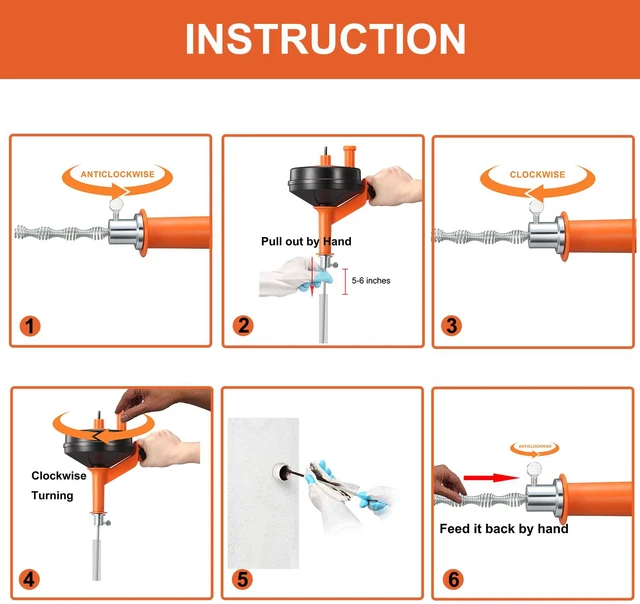Alt view image 4 of 7 - Drain Auger, Clog Remover with Drill Adapter, 25 Feet Flexible Plumbing Snake Use Manually or Powered for Kitchen, Bathroom and Shower Sink, Comes with Gloves (blue)