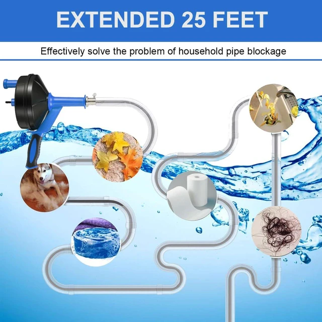 Alt view image 7 of 7 - Drain Auger, Clog Remover with Drill Adapter, 25 Feet Flexible Plumbing Snake Use Manually or Powered for Kitchen, Bathroom and Shower Sink, Comes with Gloves (blue)
