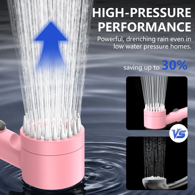 Alt view image 2 of 6 - Filtered Shower Head with Handheld, High Pressure Water Flow and Multiple Spray Modes Shower Head with Filter, Power Wash for Hard Water, Showerhead with ON/OFF Switch for Pets Bath (Pink)