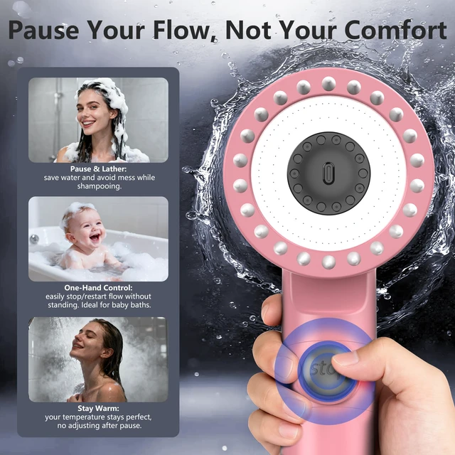 Alt view image 5 of 6 - Filtered Shower Head with Handheld, High Pressure Water Flow and Multiple Spray Modes Shower Head with Filter, Power Wash for Hard Water, Showerhead with ON/OFF Switch for Pets Bath (Pink)