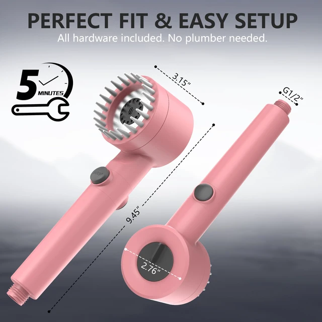 Alt view image 6 of 6 - Filtered Shower Head with Handheld, High Pressure Water Flow and Multiple Spray Modes Shower Head with Filter, Power Wash for Hard Water, Showerhead with ON/OFF Switch for Pets Bath (Pink)