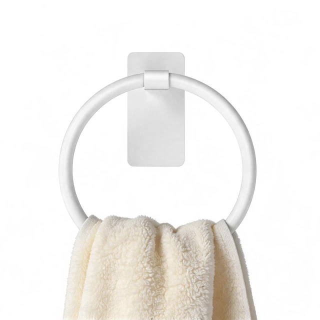Main image of Hand Towel Holder Adhesive, Round Towel Ring for Bathroom RV, White for Bath RV Kitchen, Self Adhesive Wall Mounted, No-Drill Stick On Renter Friendly