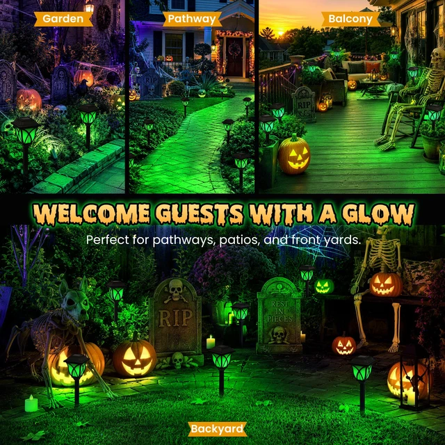 Alt view image 4 of 7 - Solar Halloween Lights Outdoor, LED Solar Pathway Lights 8 Pack Garden Light Outdoor Decorations, Garden Decor for Yard, Patio, Landscape, Planter, Walkway (Green)