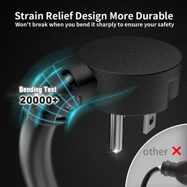 Alt view image 5 of 7 - 14 Gauge 10 FT Black Flat Plug Extension Cord, Indoor Low Profile Flat Plug, Heavy Duty 3 Prong Grounded, Flexible SJTW, 15A 1875W 125V, ETL Listed, Home/Workshop/Outdoor
