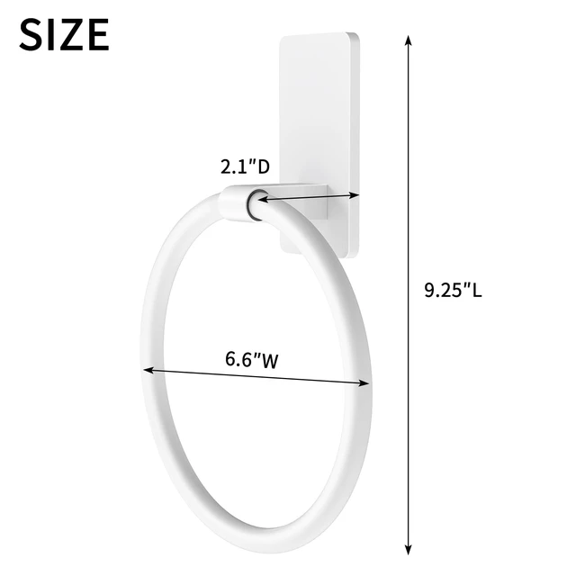 Alt view image 6 of 6 - Hand Towel Holder Adhesive, Round Towel Ring for Bathroom RV, White for Bath RV Kitchen, Self Adhesive Wall Mounted, No-Drill Stick On Renter Friendly