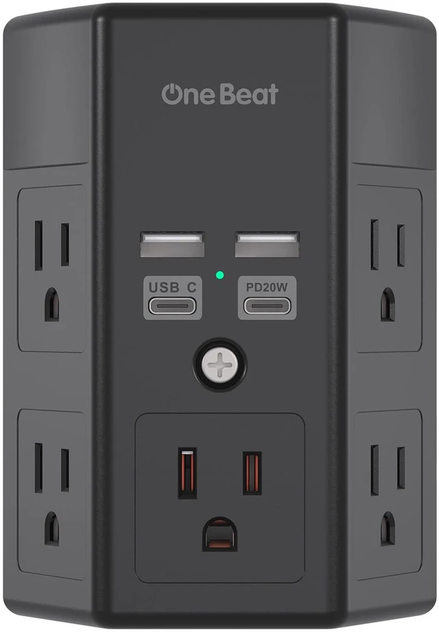 Main image of Surge Protector Wall Outlet Extender, 5 Outlets & 4 USB Ports(20W USB-C PD) 1680J, 3-Sided Multi Plug Outlet Adapter, Outlet Splitter, Wall Mount, ETL Listed for Home Office Travel-Black