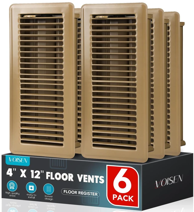 Main image of Floor Register 4x12, 6 Pack Brown Floor Vent Covers Steel Adjustable Air Supply Grille Register Vent Cover Grill for Sidewall and Floor, Vent Covers for Home Floor