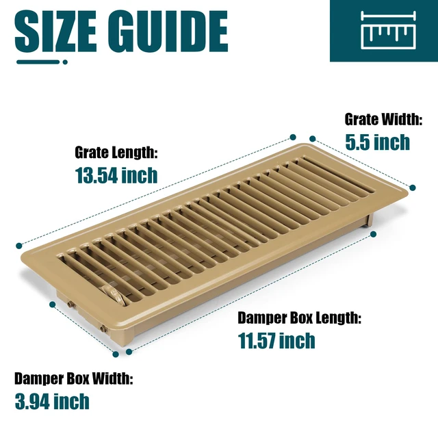 Alt view image 3 of 7 - Floor Register 4x12, 6 Pack Brown Floor Vent Covers Steel Adjustable Air Supply Grille Register Vent Cover Grill for Sidewall and Floor, Vent Covers for Home Floor