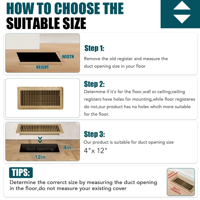 Alt view image 4 of 7 - Floor Register 4x12, 6 Pack Brown Floor Vent Covers Steel Adjustable Air Supply Grille Register Vent Cover Grill for Sidewall and Floor, Vent Covers for Home Floor
