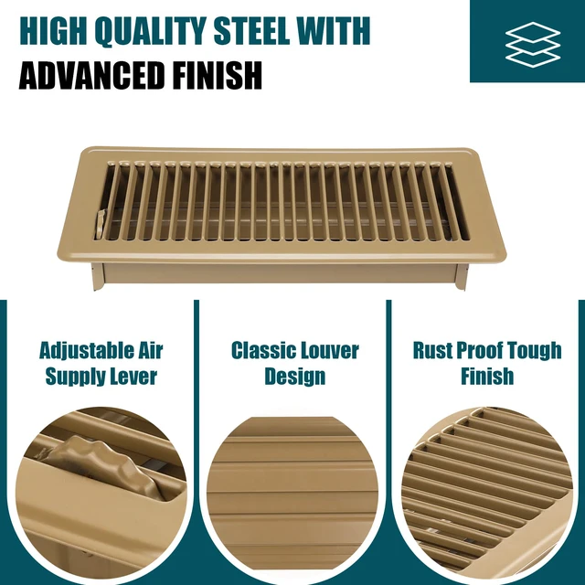 Alt view image 6 of 7 - Floor Register 4x12, 6 Pack Brown Floor Vent Covers Steel Adjustable Air Supply Grille Register Vent Cover Grill for Sidewall and Floor, Vent Covers for Home Floor