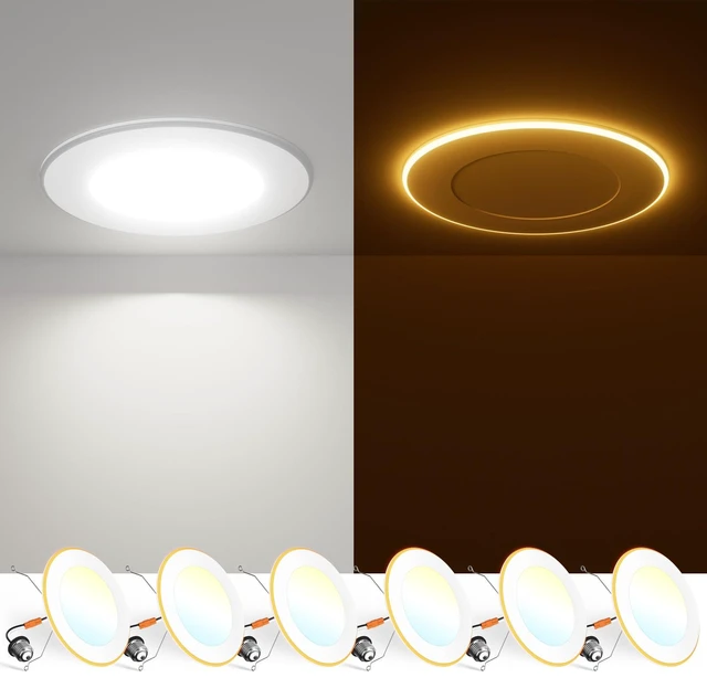 Main image of 6 Pack 5/6 Inch 5CCT LED Recessed Lighting with Night Light 2700K/3000K/4000K/5000K/6000K Selectable,Dimmable Retrofit Flat Can Lights, 1000LM,10W, IC & Damp Rated, ETL & FCC