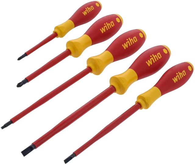 Main image of 32059 Insulated Screwdriver Set, 5-Piece Slotted Phillips Square Kit 1000V VDE certified, Slotted Phillips Square tips, cushion grip handle, tested to 10,000 volts, Germany