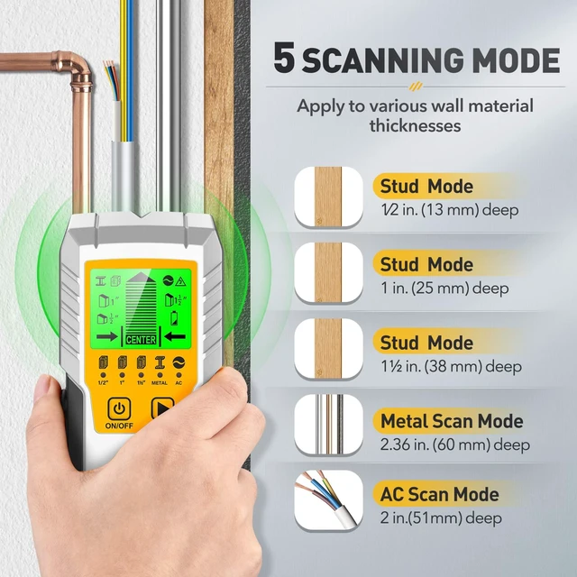 Alt view image 4 of 6 - Stud Finder Wall Scanner Detector - 5 in 1 Electronic Wall Wood Metal Stud Locator Edge Center Sensor Beam for Live AC Wire Pipe Metal Lumber Joist Drywall Framing Detection