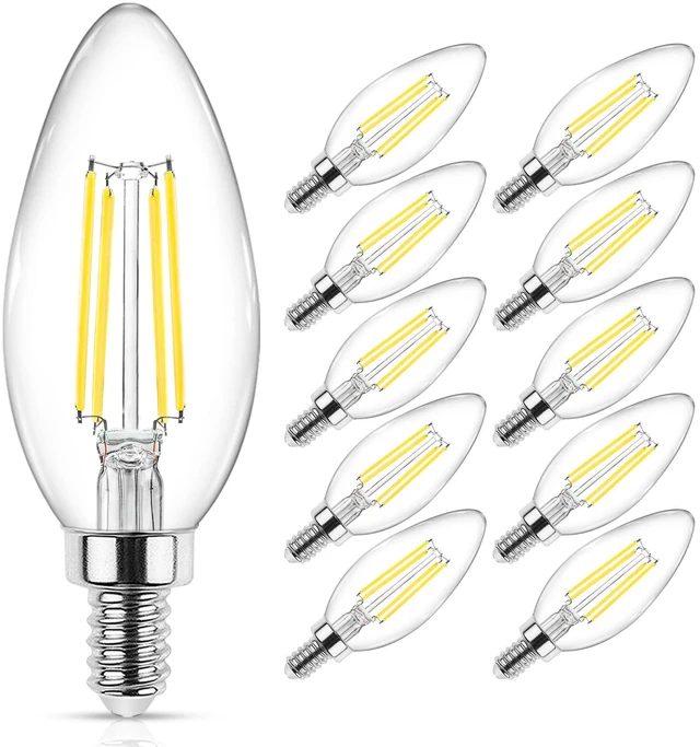 Main image of E12 Candelabra LED Light Bulbs 60 Watt Equivalent, Daylight White 5000K, Non-Dimmable, 550 Lumen, Clear LED Filament Candle Bulbs, Pack of 10