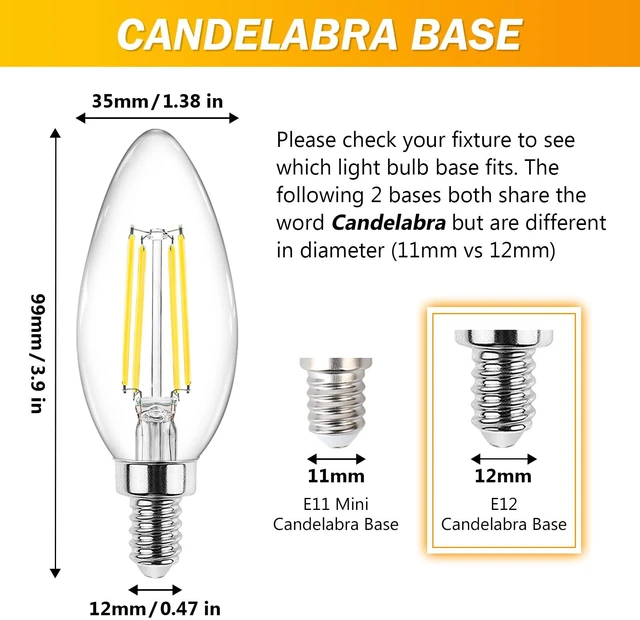 Alt view image 3 of 7 - E12 Candelabra LED Light Bulbs 60 Watt Equivalent, Daylight White 5000K, Non-Dimmable, 550 Lumen, Clear LED Filament Candle Bulbs, Pack of 10
