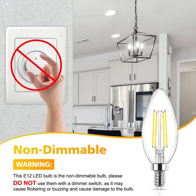 Alt view image 5 of 7 - E12 Candelabra LED Light Bulbs 60 Watt Equivalent, Daylight White 5000K, Non-Dimmable, 550 Lumen, Clear LED Filament Candle Bulbs, Pack of 10