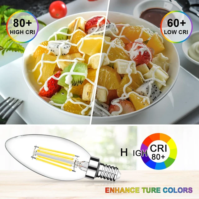 Alt view image 7 of 7 - E12 Candelabra LED Light Bulbs 60 Watt Equivalent, Daylight White 5000K, Non-Dimmable, 550 Lumen, Clear LED Filament Candle Bulbs, Pack of 10