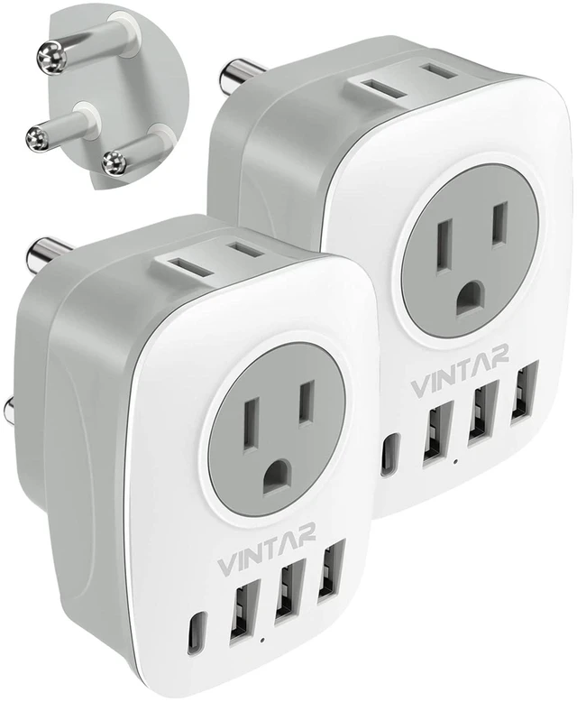 Main image of South Africa Plug Adapter, 2 Pack Type M Plug Adapter with USB C 6 in 1 with 2 Outlets 4 USB, Fast Charge, Travel Converter for US to Botswana Namibia Nepal