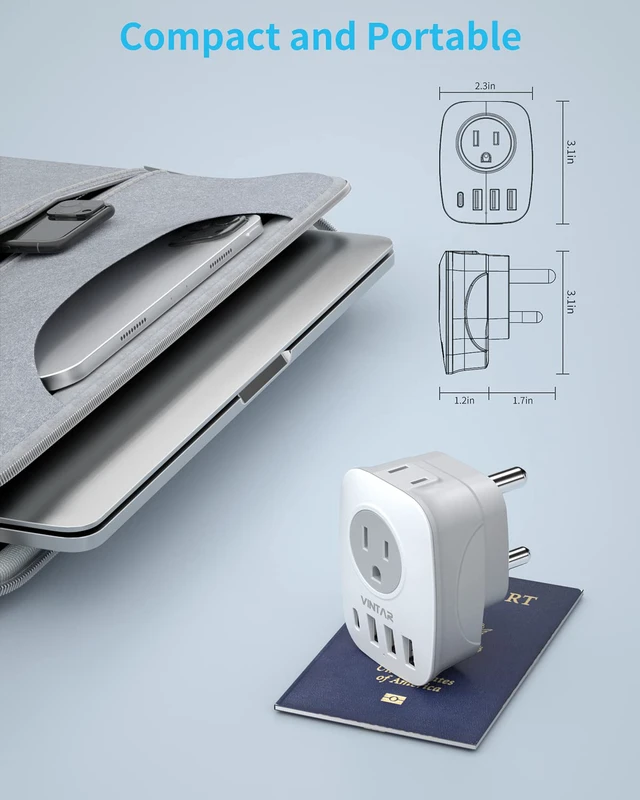 Alt view image 5 of 6 - South Africa Plug Adapter, 2 Pack Type M Plug Adapter with USB C 6 in 1 with 2 Outlets 4 USB, Fast Charge, Travel Converter for US to Botswana Namibia Nepal