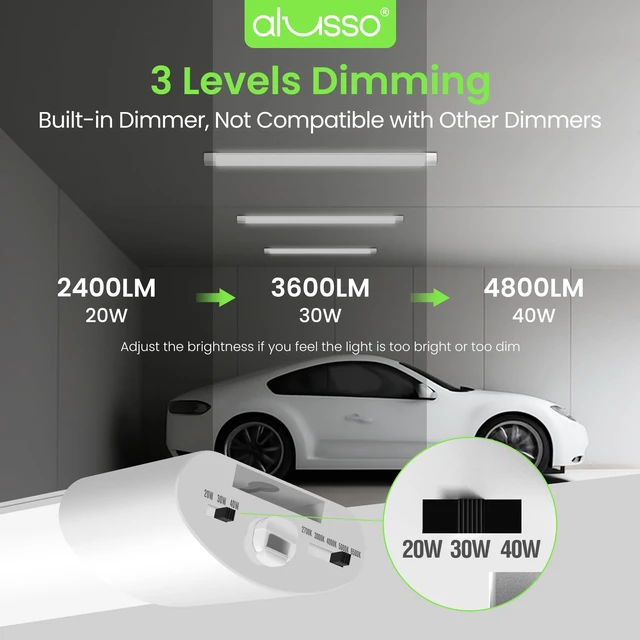 Alt view image 3 of 7 - ® LED Shop Lights 4FT for Garage, 4800LM Adjustable 20W/30W/40W, 5CCT 2700K 3000K 4000K 5000K 6500K, 120V, Warm to Cool Daylight Linkable Shop Lights for Workshop, ETL, 4 Pack