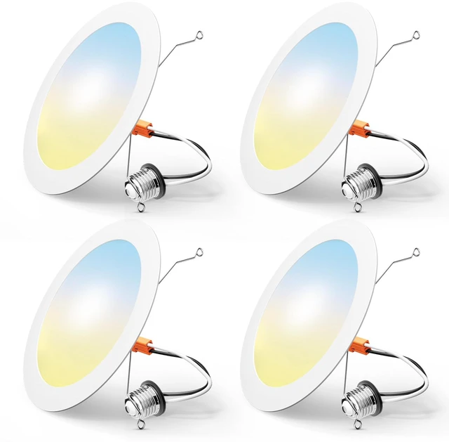 Main image of 4 Pack Retrofit LED Recessed Lighting 6 Inch, 5CCT, White 2700K/3000K/4000K/5000K/6000K Selectable, Dimmable Flat Can Lights, 1000LM Brightness, 10W=110W, IC & Damp Rated, ETL & FCC