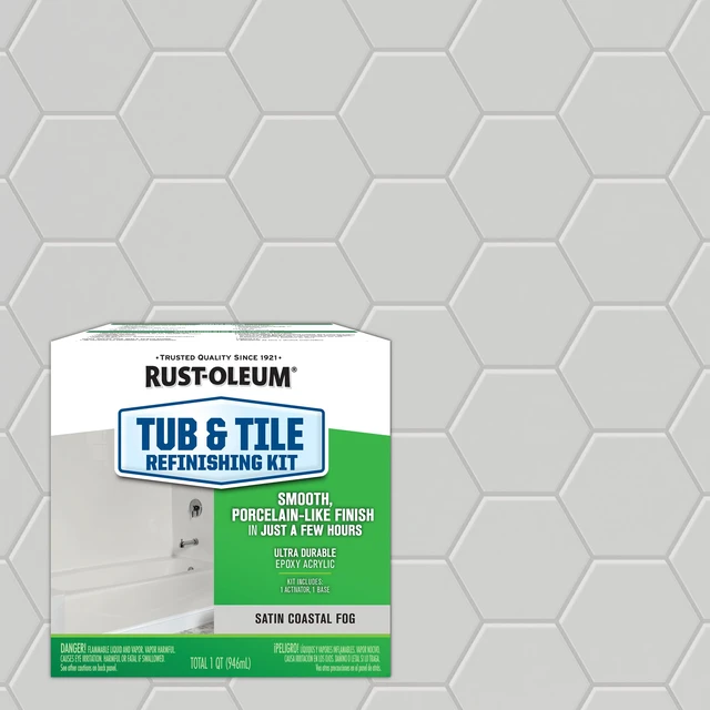 Alt view image 2 of 7 - Tub & Tile Refinishing 2-Part Kit, Satin Coastal Fog Bathroom Surface Refresh, Ceramic, Porcelain & Fiberglass, Waterproof Protection, Porcelain-Like Finish, Quart