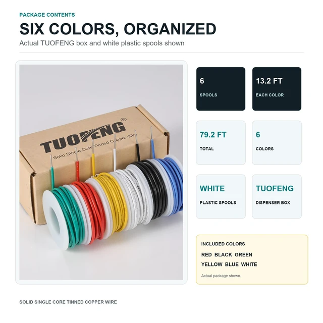 Alt view image 7 of 7 - 16 AWG Solid Tinned Copper Wire Kit, 6 Colors, 13.2 ft Each