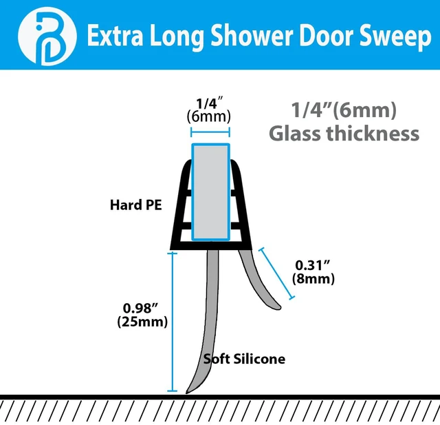 Alt view image 3 of 7 - 2-Pack Frameless Shower Door Bottom Seal with Long Sweep for Glass Doors Stop Shower Leaks and Create a Water Barrier (1/4 x 36)