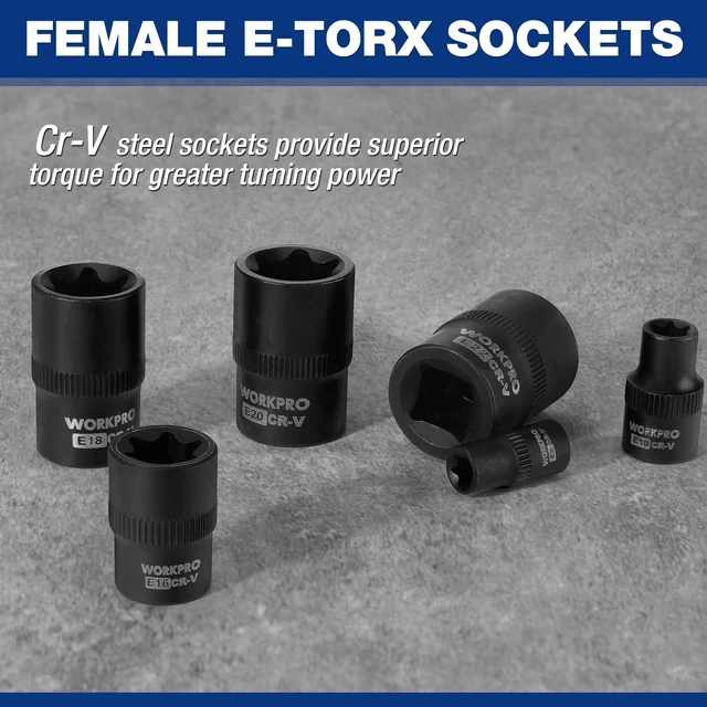 Alt view image 7 of 7 - Torx Bit Set, 25-Piece E4-E22, T8-T60, External Torx Socket Set 1/4", 3/8", 1/2" Drive Bits, E4-E22 e Socket Set, T8-T60 Torx Socket Set, S2 Steel Bits, CR-V Sockets, Storage Case
