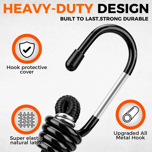Alt view image 3 of 7 - 8-Piece 24 & 48 Inch Bungee Cords with Hooks, Heavy Duty Outdoor Elastic Bungee Straps, Industrial Grade Bungee Cord for Securing Tarps, Luggage, Tents, Bikes or Garden Tidying
