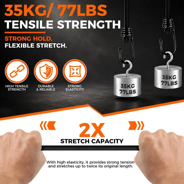 Alt view image 5 of 7 - 8-Piece 24 & 48 Inch Bungee Cords with Hooks, Heavy Duty Outdoor Elastic Bungee Straps, Industrial Grade Bungee Cord for Securing Tarps, Luggage, Tents, Bikes or Garden Tidying