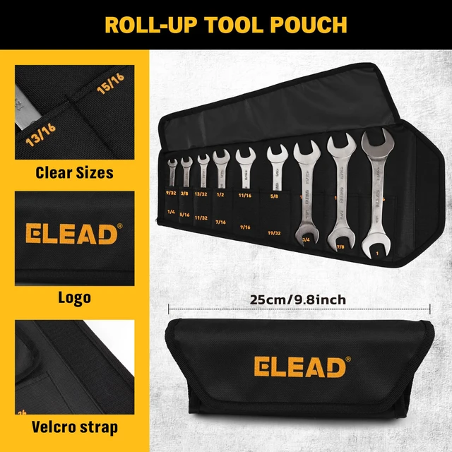 Alt view image 7 of 7 - 19-Piece Super-Thin Open End Wrench Set, Metric 5.527 mm & SAE 1/4"-1-1/16", CR-V Nickel Plated, 3 mm Thickness Ultra-Slim Wrench Set for Tight Spaces, Durable Roll-Up Pouch for Mechanics