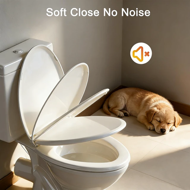 Alt view image 2 of 6 - Toilet Seat Elongated Almond, 18.5 x 14.2 Inch, Slow Close, Bottom-Mount Design, Fits 2-Piece Toilets, Durable & Easy to Install, PP Material Safe and Durable