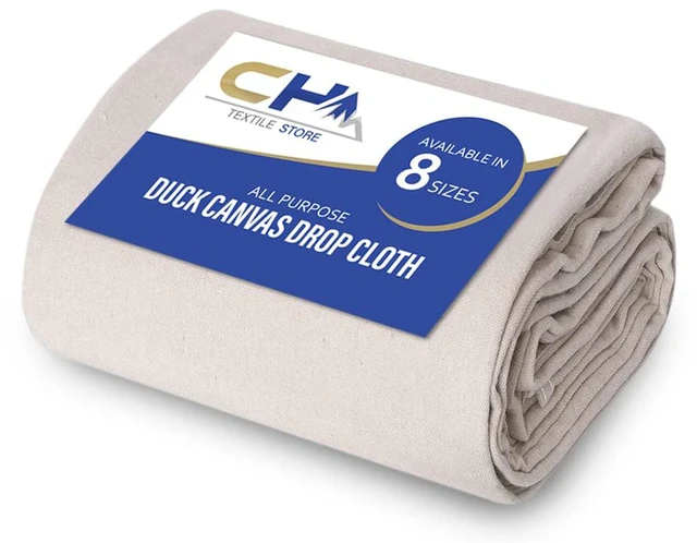 Main image of Canvas Painters Drop Cloth (Size 9 x 12 Feet - Pack of 1) - Pure Cotton Paint Drop Cloth for Painting, Curtains, Furniture & Floor Protection - All Purpose Thick Canvas tarp with Double Stitched Edges