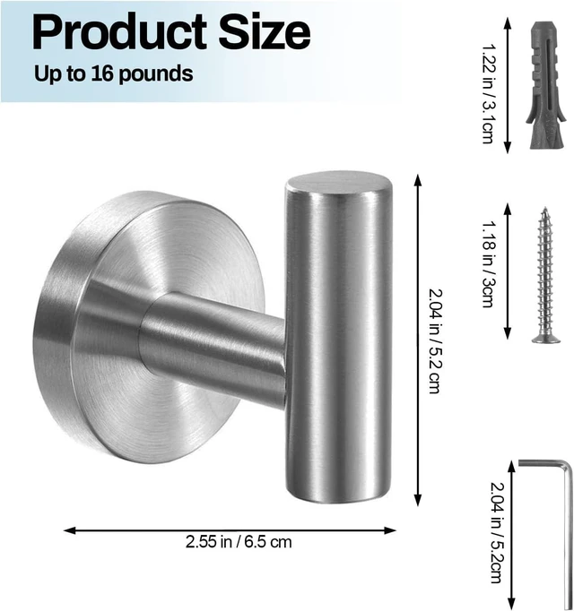 Alt view image 2 of 7 - Towel Hooks for Bathroom,6 Packs Wall Mount Towel Holder,Black Matte Wall Robe Hook,Stainless Steel Heavy Duty Door Hanger Towel Hook for Kitchen, Bedroom,Hotel,Pool,Coats - Silver