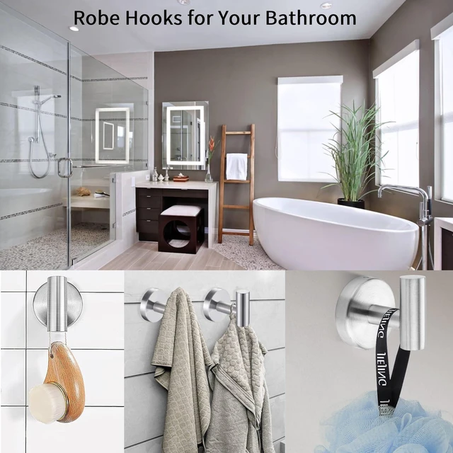 Alt view image 6 of 7 - Towel Hooks for Bathroom,6 Packs Wall Mount Towel Holder,Black Matte Wall Robe Hook,Stainless Steel Heavy Duty Door Hanger Towel Hook for Kitchen, Bedroom,Hotel,Pool,Coats - Silver